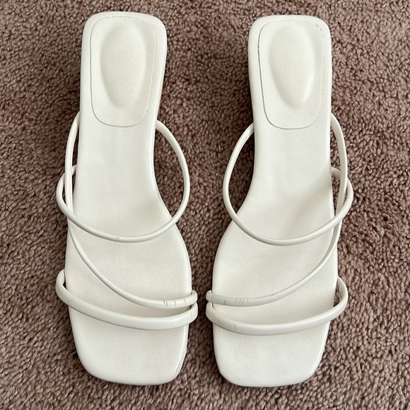 Leather Off-White Ivory Strappy Block Heel Square Toe Sandals Shoes - Picture 12 of 12